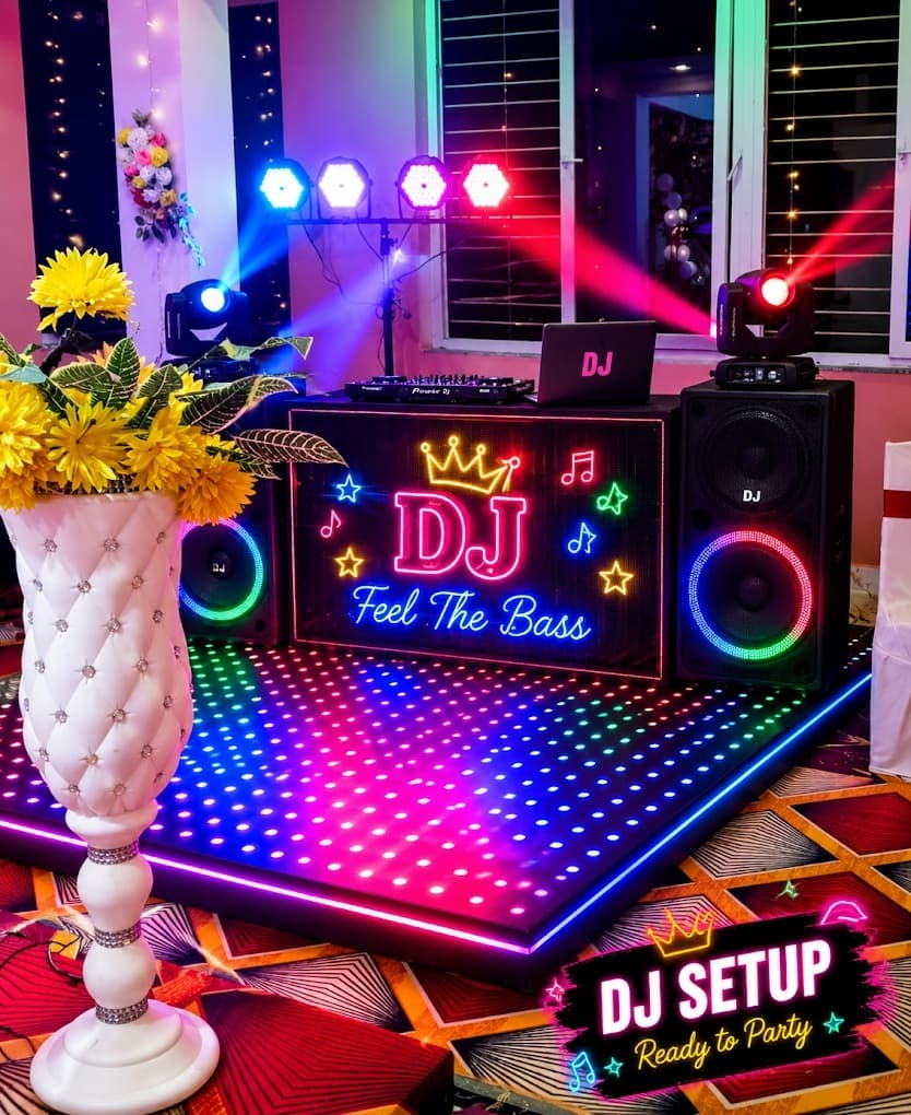 DJ setup with LED dance floor at Milan Palace